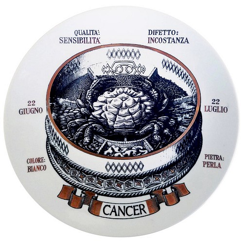 Piero Fornasetti Vintage Piero Fornasetti Astrological Zodiac Plate- Cancer,
"Gli Zodiaci Farmacopei, No 8, Especially made for Crinos By Fornasetti", 1960s $675