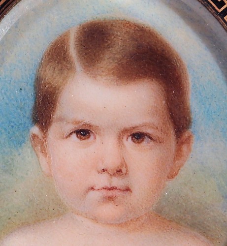 Inventory:  Portrait Miniature, Victorian Portrait Miniature- A  Mourning Brooch of a Girl,, Circa 1850, $750
