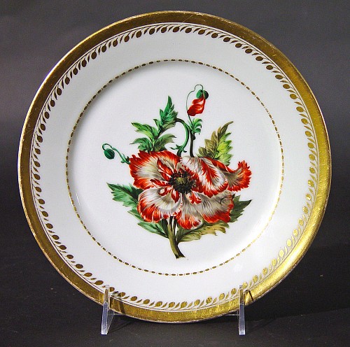 Inventory:  Paris Porcelain, Antique Paris Porcelain Botanical Set of Plates, Marked Flamen-Fleury, Circa 1830-35, $1,800