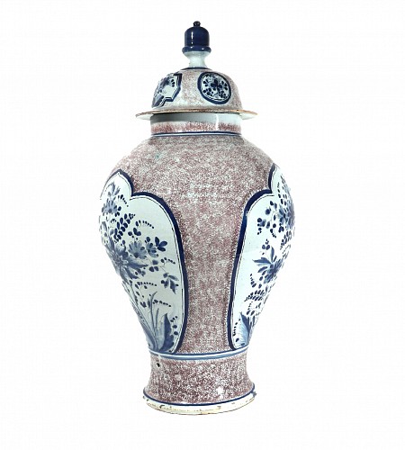 Inventory:  German Faience, 18th-century German Faience Powdered Manganese & Blue Large Vase & Cover, 1750, $3,500