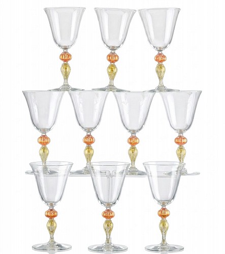 Murano Glass Italian Murano Art Glass Red Wine Glasses-Set of Ten, 1960s $1,850