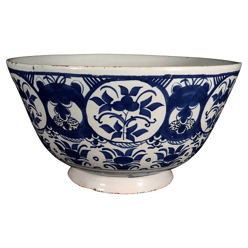 Dutch Delft Dutch Delft Blue & White Chinoiserie Botanical Punch Bowl, 1720 $2,250