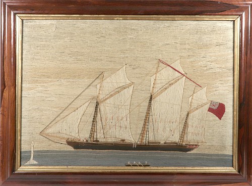 Sailor's Woolwork British Sailor's Woolwork of a Three-Masted Ship Under Full Sail, 1875-85 $4,500
