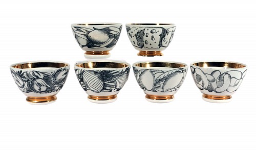 Inventory:  Piero Fornasetti, Piero Fornasetti Ceramic Cocktail Bowls- Complete Set of Six, 1960s, $1,250