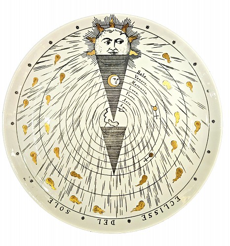Inventory:  Piero Fornasetti, Piero Fornasetti Astronomici Porcelain Plate No. 3, Eclisse del Sole, Solar Eclipse, 1950s