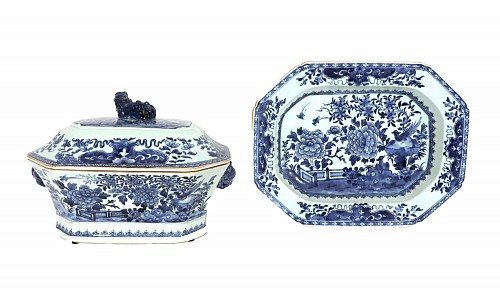 Inventory:  Chinese Export Porcelain, 18th-century Chinese Export Blue & White Porcelain Soup Tureen, Cover & Stand, 1745-55, $3,500