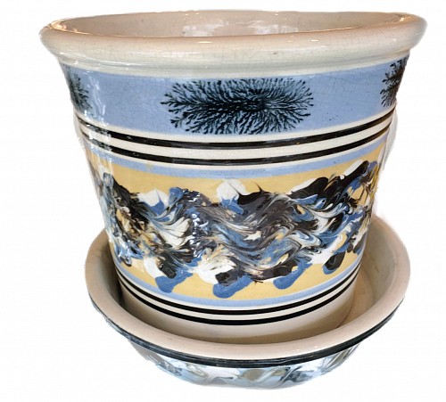 Mocha Mocha Pearlware Pottery Large Cachepot & Stand, Circa 1820-30 $2,000