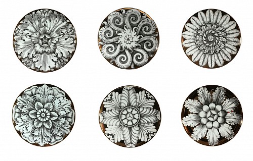 Inventory:  Piero Fornasetti, Rosoni Pattern Piero Fornasetti Porcelain Plates, A Numbered Set of Six, 1970s-80s, $3,750