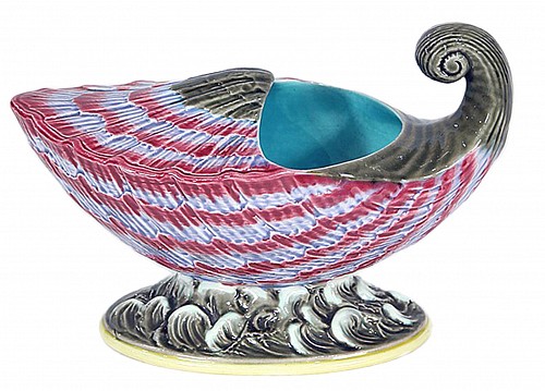 Inventory:  Wedgwood Pottery, Wedgwood Majolica Shell-form Spoon Warmer, Dated 1879, $2,850