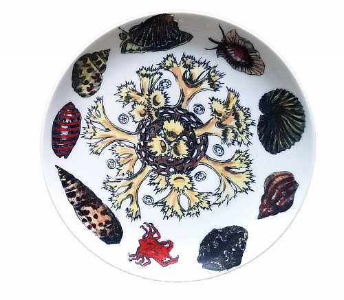 Inventory:  Piero Fornasetti, Vintage Piero Fornasetti Conchiglie Pattern Plate decorated with Sea Anemones, Urchins & Shells, Circa 1960-70's, $650